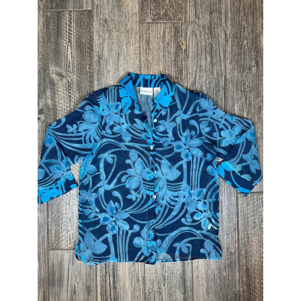 Alfred Dunner Floral Blouse Women's Size‎ 10 Blue Flowers 3/4 Sleeve